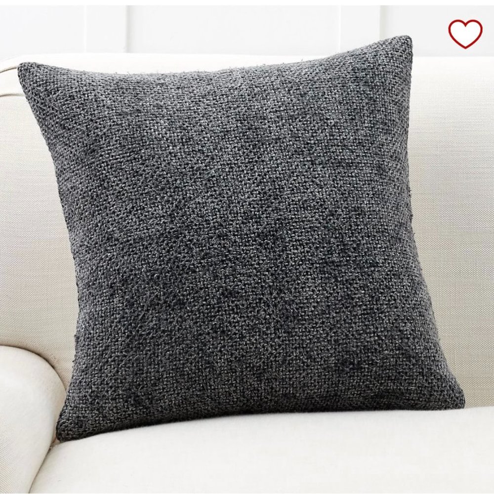 NWT Pottery Barn Faye Linen Textured Throw Pillow Cover Charcoal